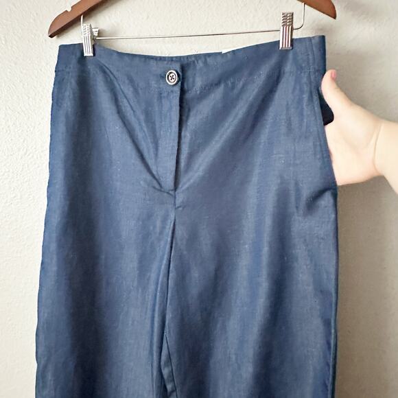 Ann Taylor Tencel Linen Chambray High Rise Wide Leg Crop‎ Pants Women’s Size 10 - Picture 3 of 13